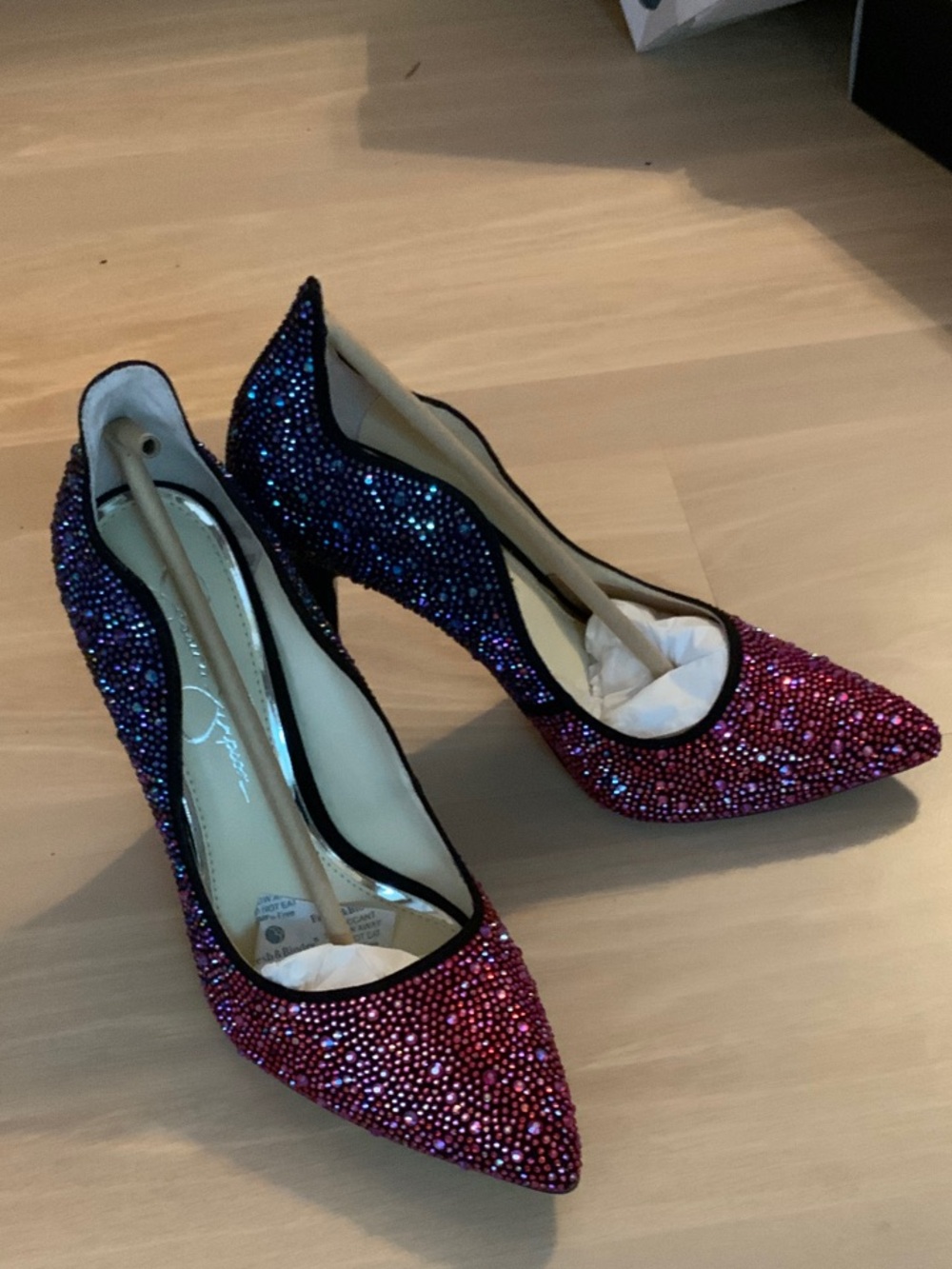 Jessica Simpson Two-Tone Crystal Pointed Toe Pumps in Pink and Purple